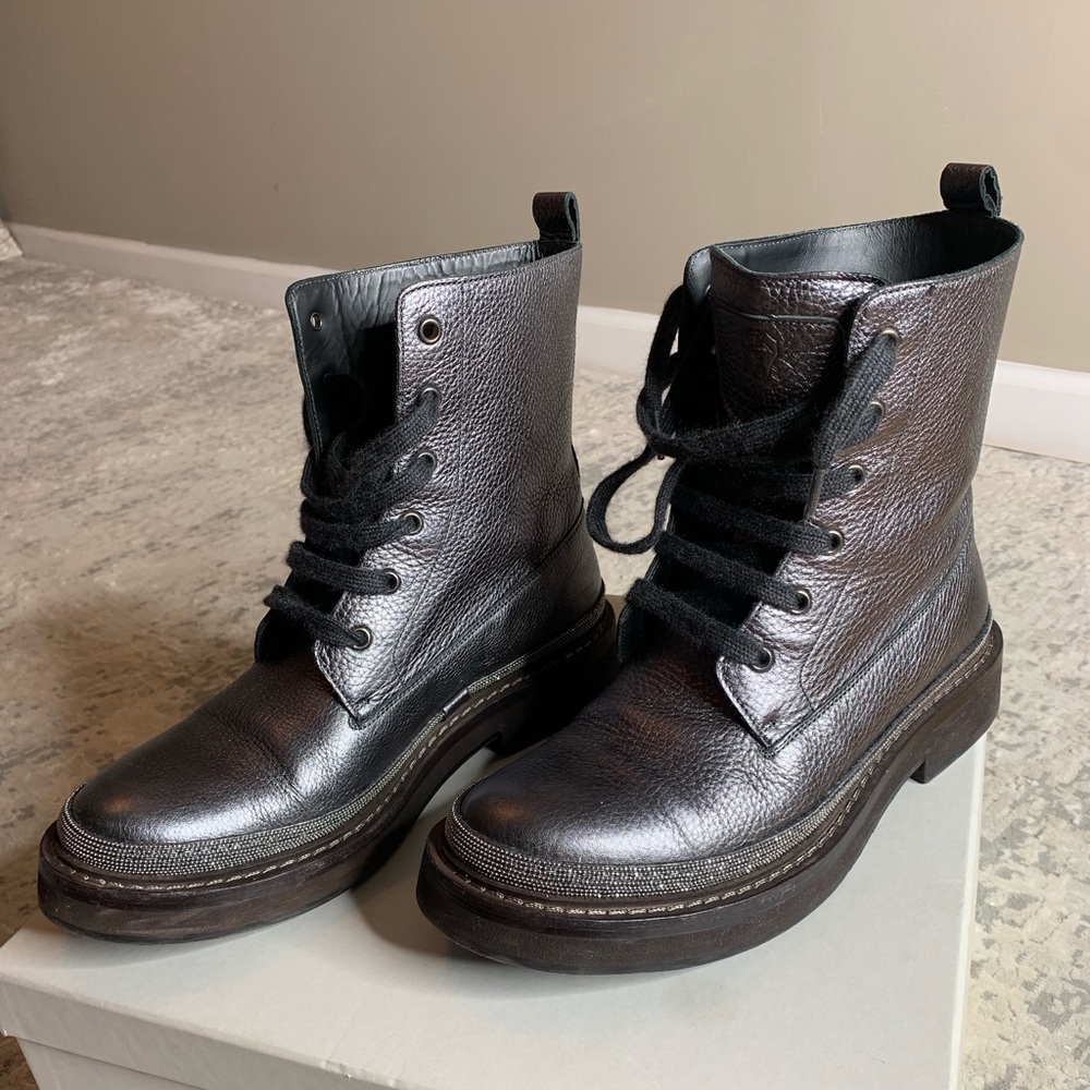 Women’s chic metallic combat boots